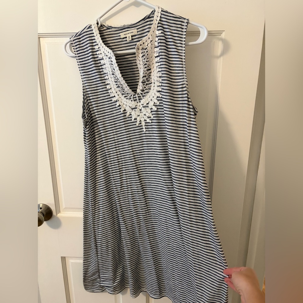 Max Studio Navy and White Striped Top